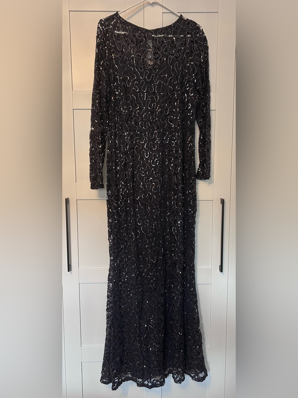 Marina Size 16 Navy Sequin Lace Long Sleeve Evening Gown